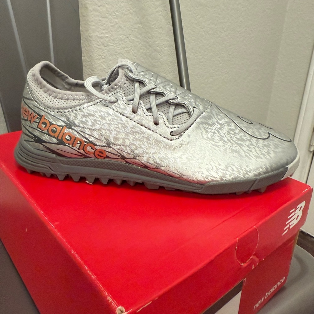 Kids New Balance Grey Soccer Shoes